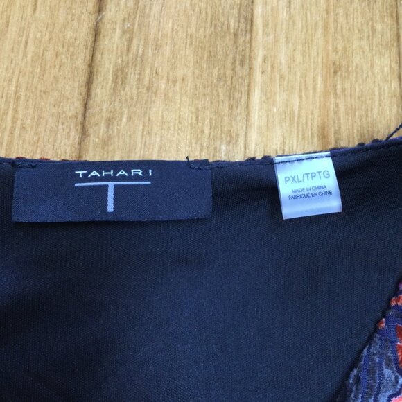 Dark Paisley Velvet Burnout Midi Dress Tahari PXL XL Petite Whimsigoth Grunge - Picture 3 of 12